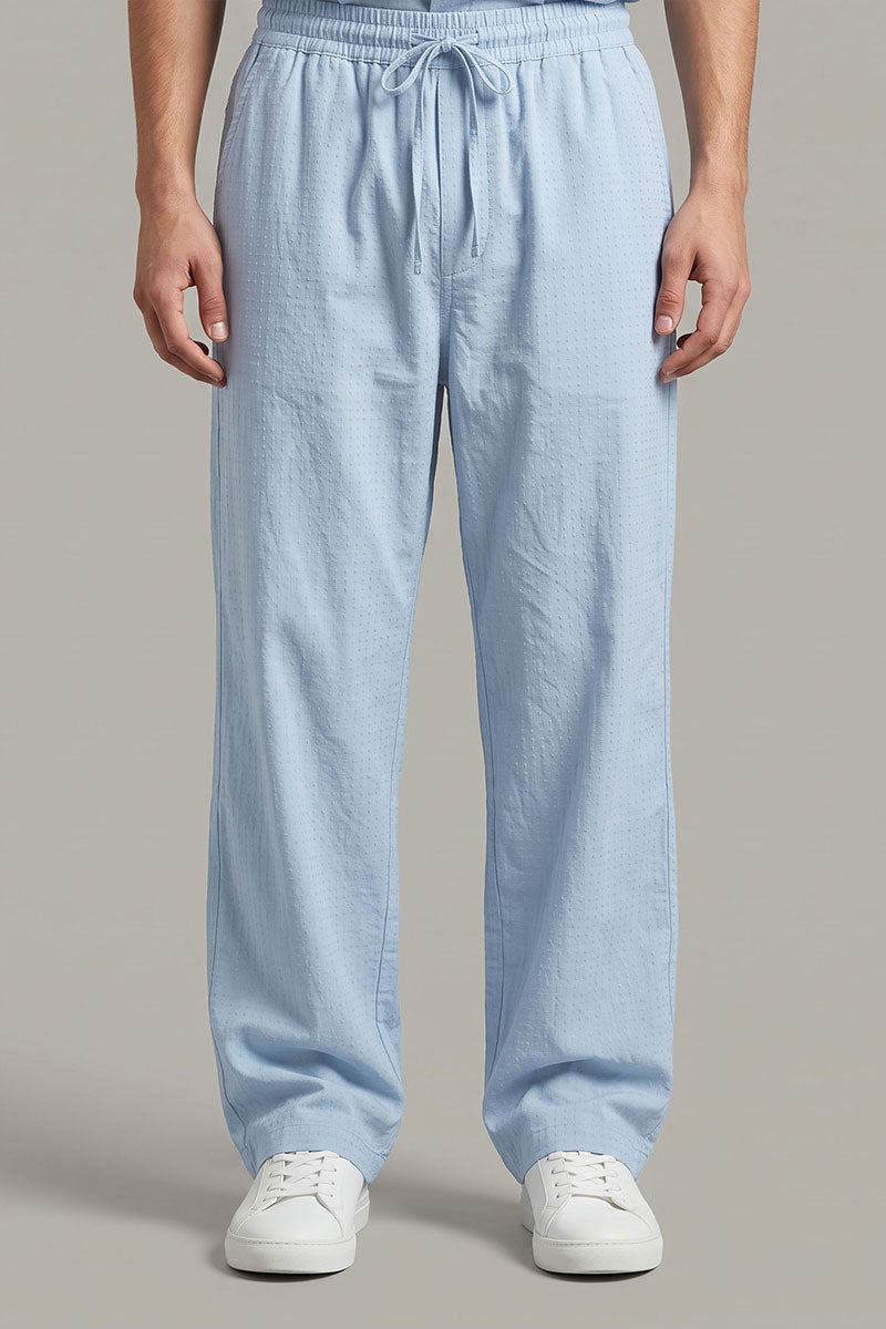 Fusion Men's Printed Cotton Trouser - Ice Blue
