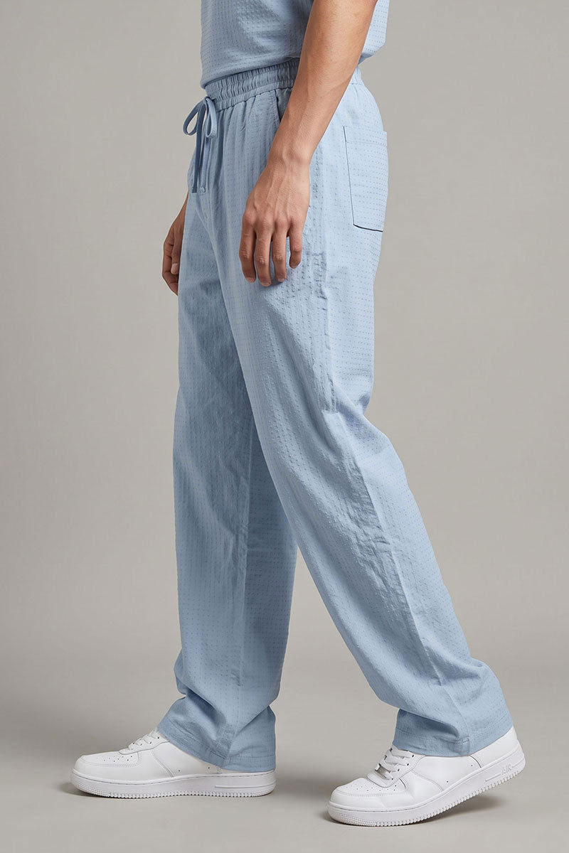 Fusion Men's Printed Cotton Trouser - Ice Blue