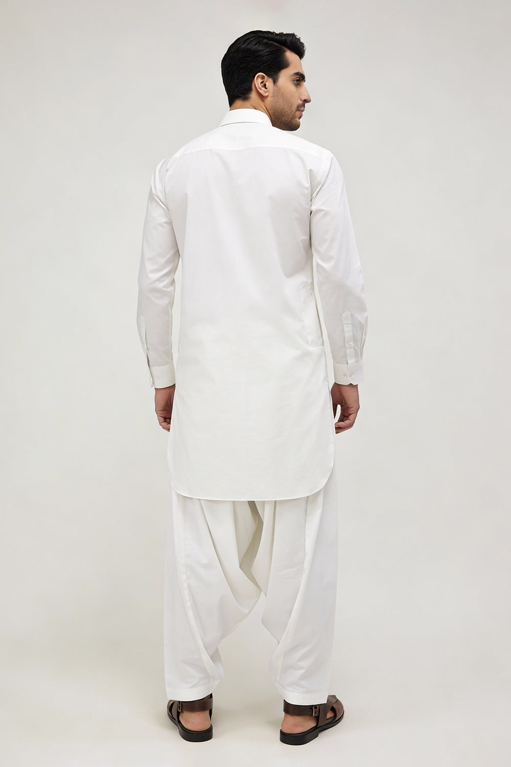 BB-004 White Shalwar Kameez Cotton - Collar