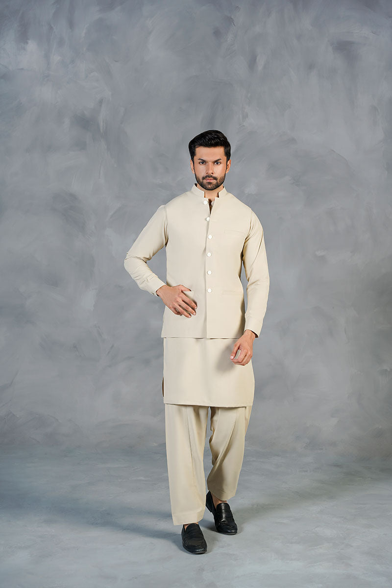 AGHAAZ BASIC WAIST COAT - CREAM