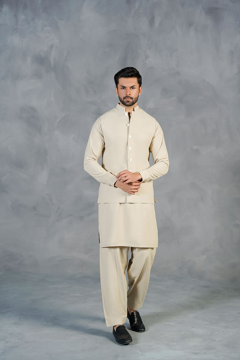 AGHAAZ BASIC WAIST COAT - CREAM