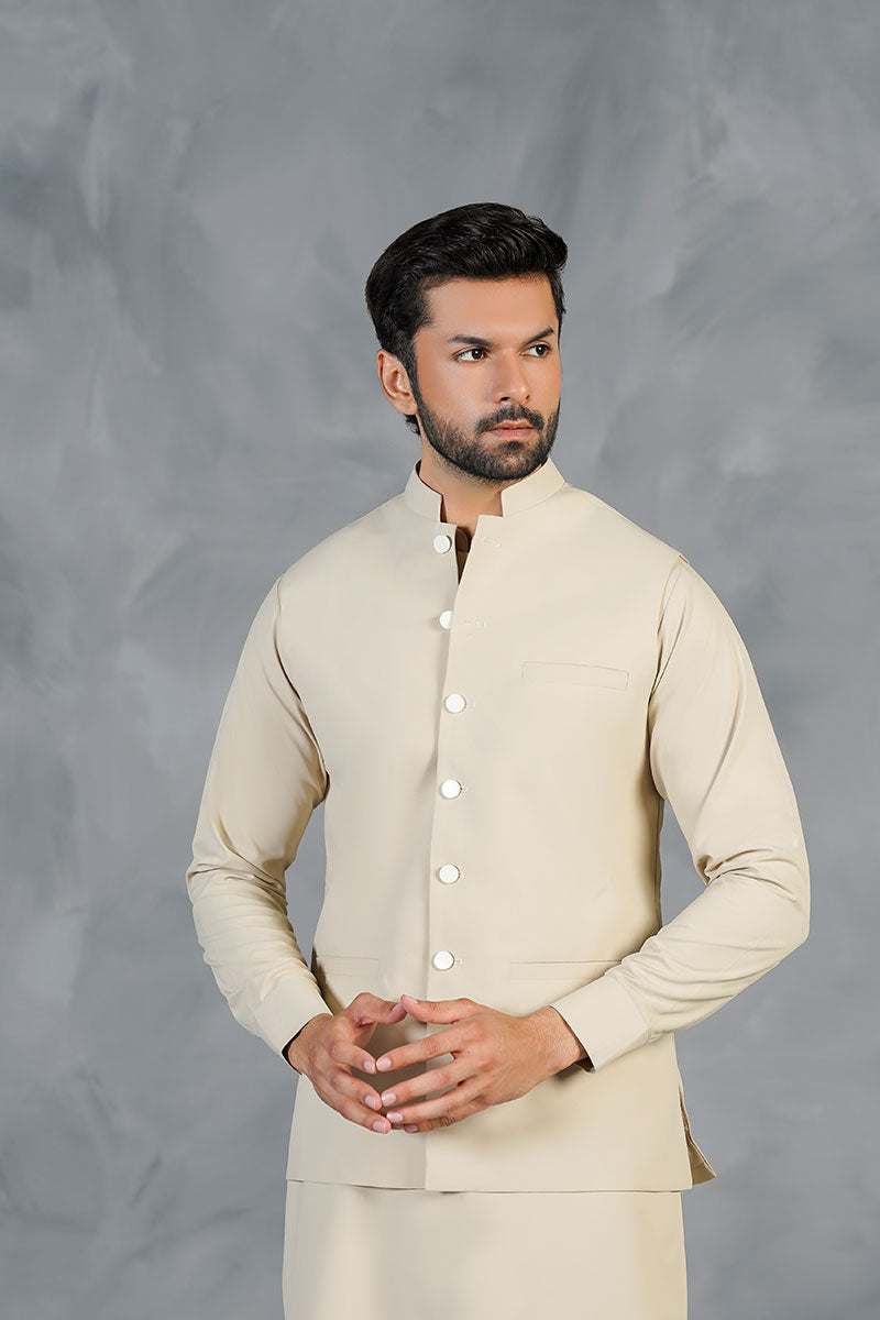AGHAAZ BASIC WAIST COAT - CREAM