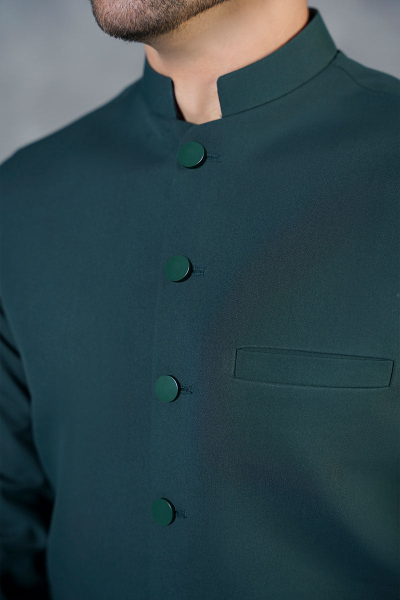 AGHAAZ BASIC WAIST COAT - DARK GREEN