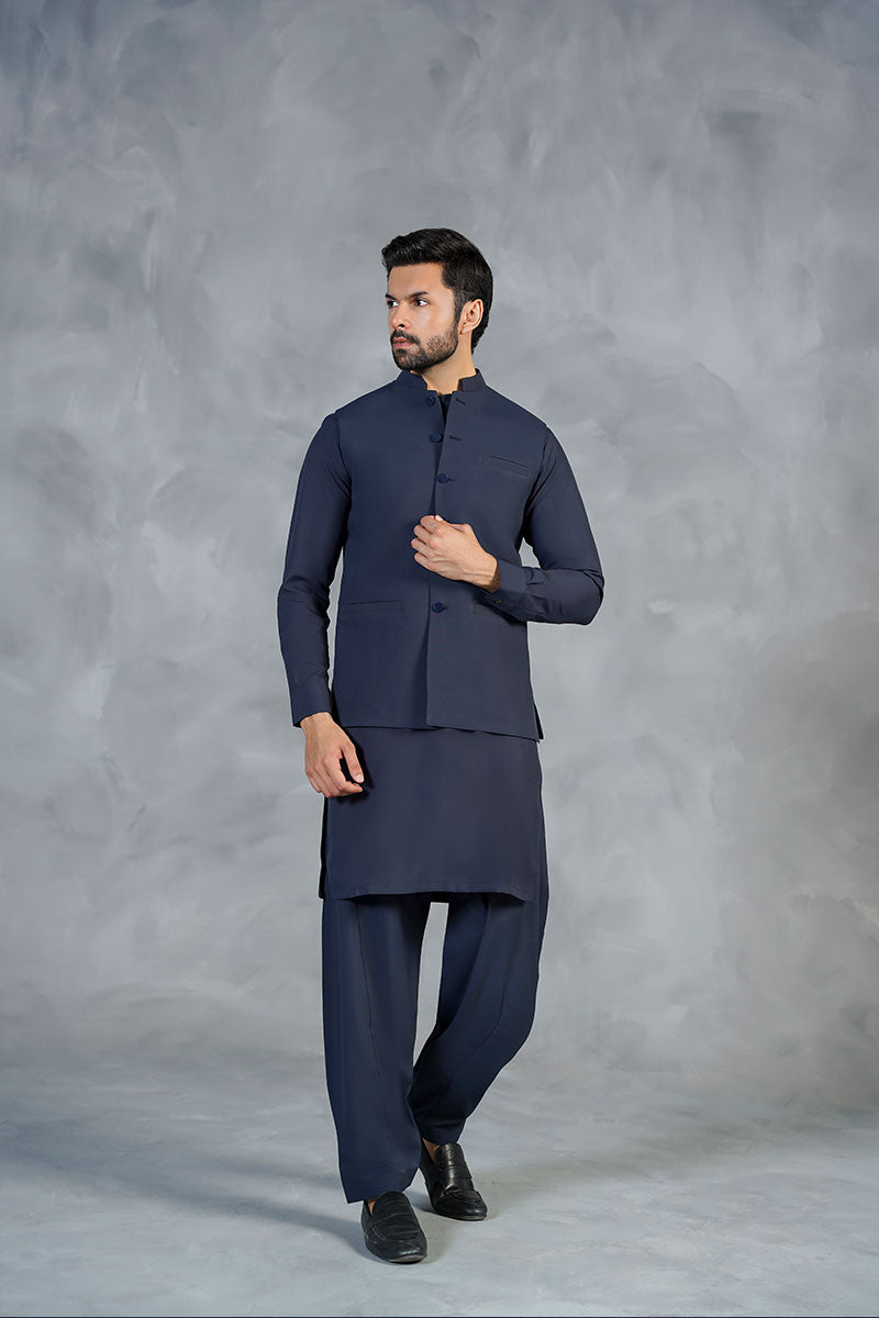 AGHAAZ BASIC WAIST COAT - NAVY BLUE