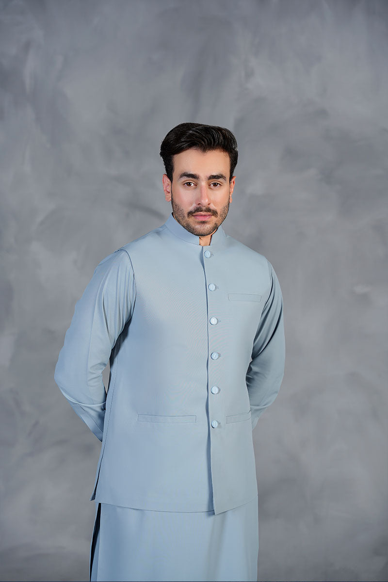 AGHAAZ BASIC WAIST COAT - ICE BLUE