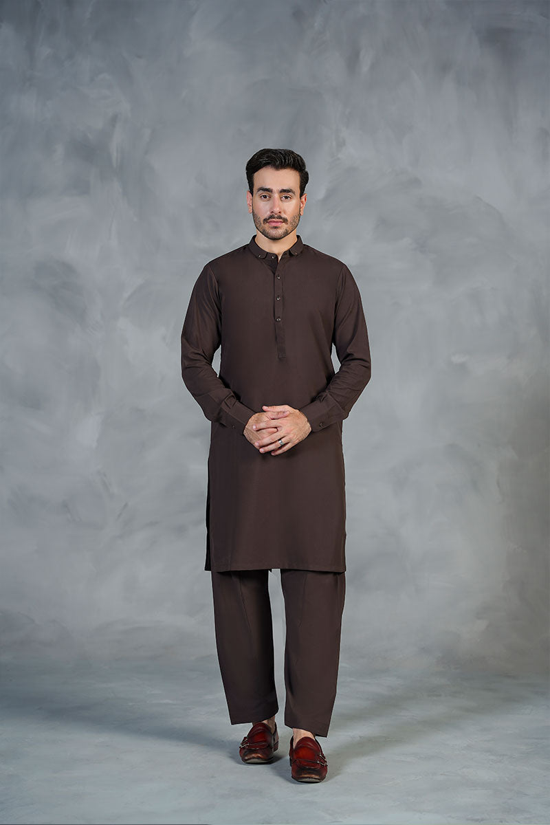 AGHAAZ KAMEEZ SHALWAR - DARK BROWN