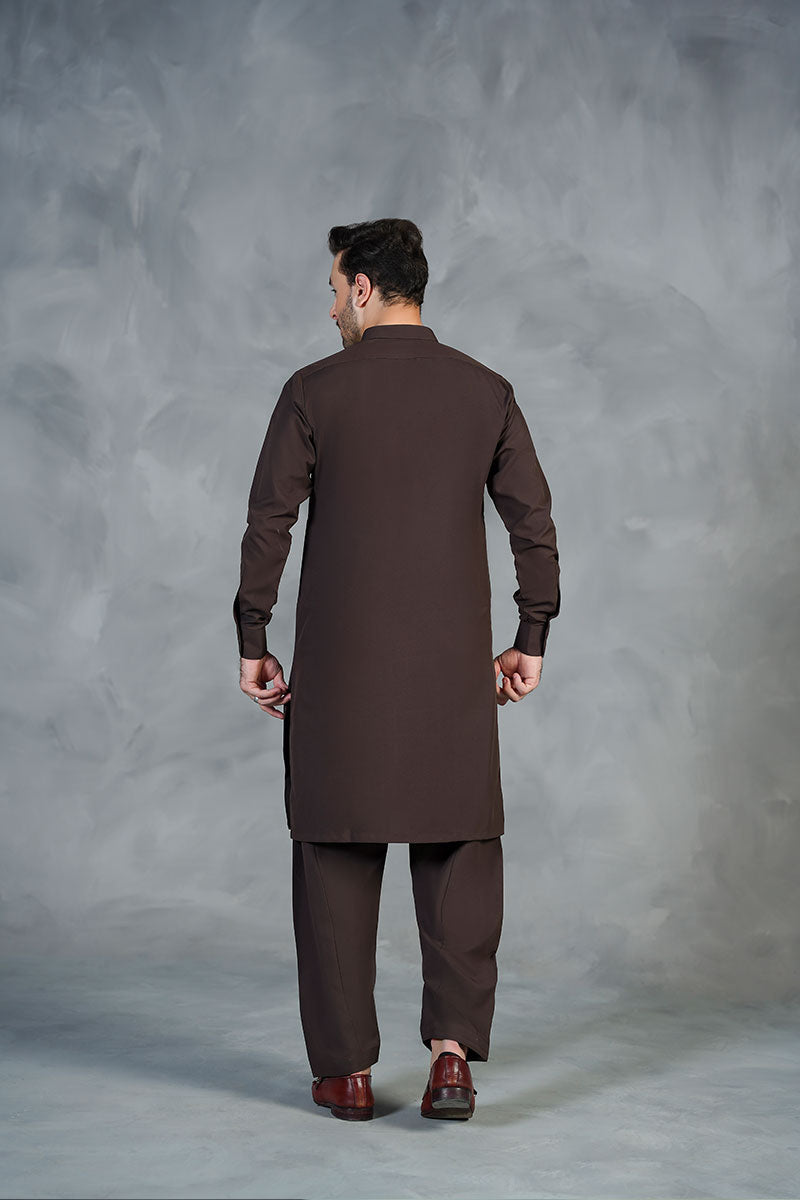 AGHAAZ KAMEEZ SHALWAR - DARK BROWN