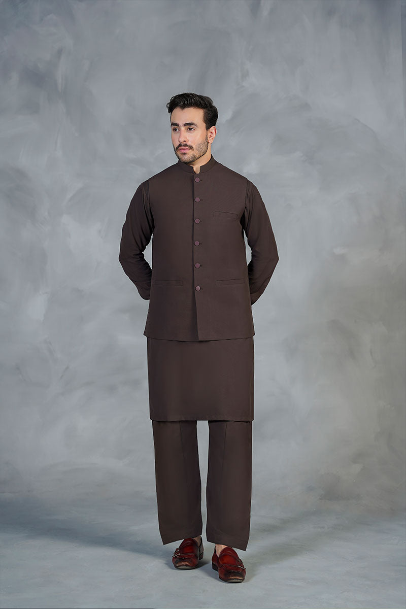 AGHAAZ BASIC WAIST COAT - DARK BROWN