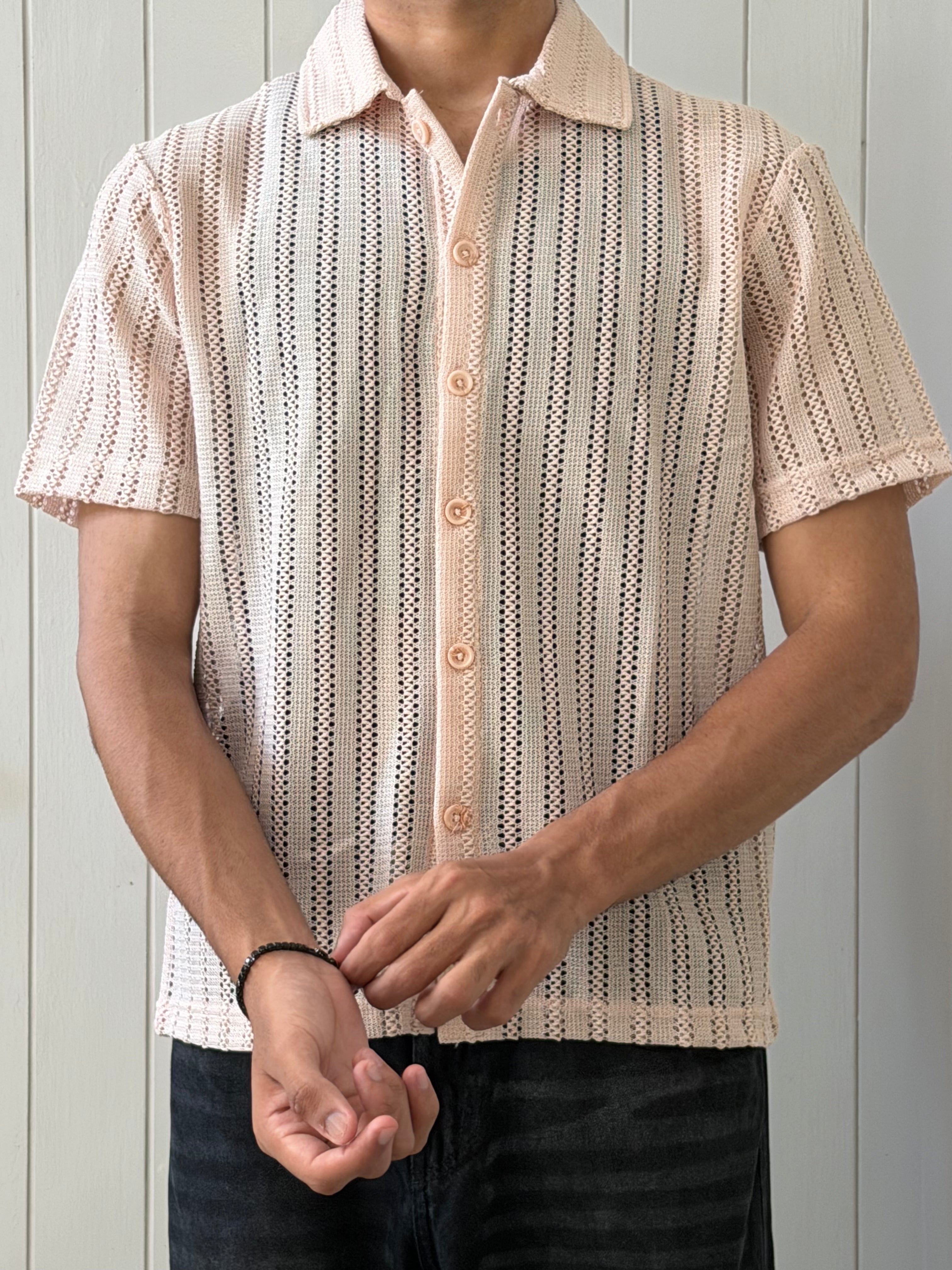 Zalmi Net Knitted Button Down Shirt - Cream