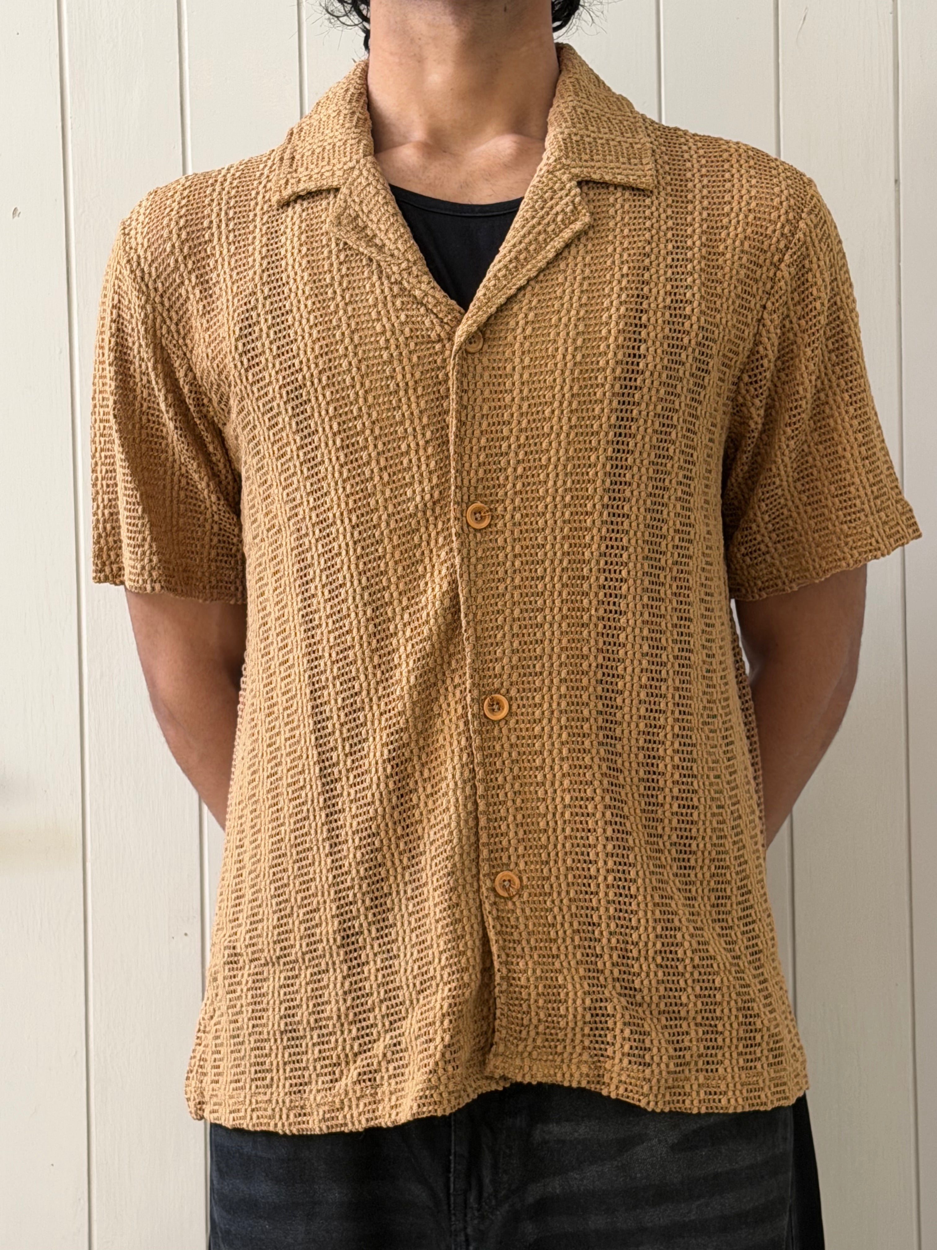 Zalmi Net Knitted Button Down Shirt - Biege