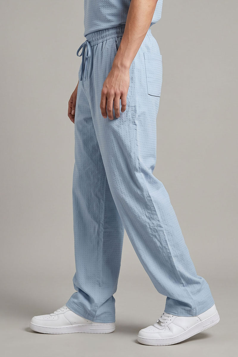 Fusion Men's Printed Cotton Trouser - Ice Blue