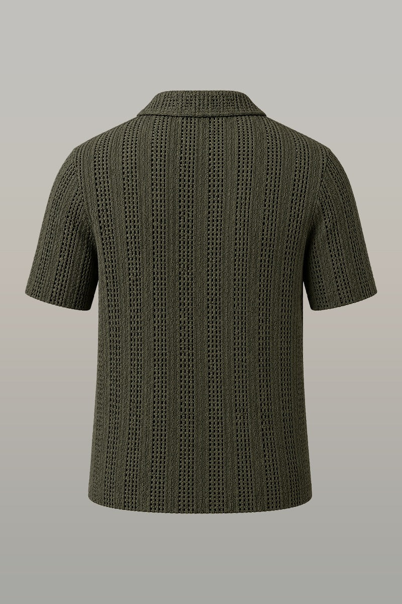 Zalmi Net Knitted Button Down Shirt - Olive Green