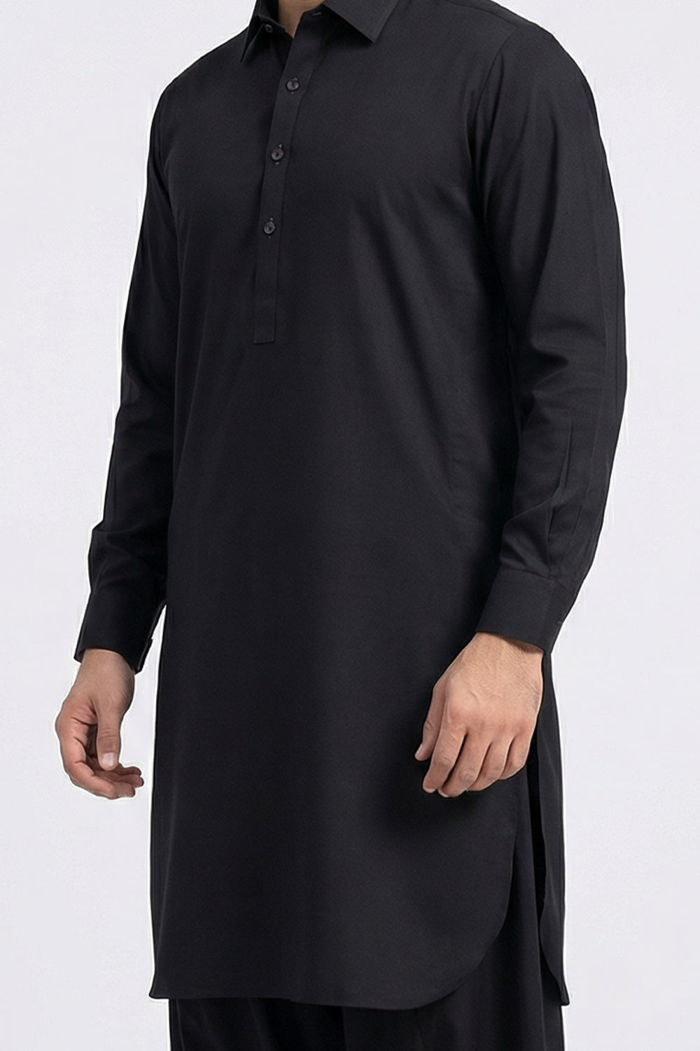 BB-001 Black Shalwar Kameez Linen - Collar