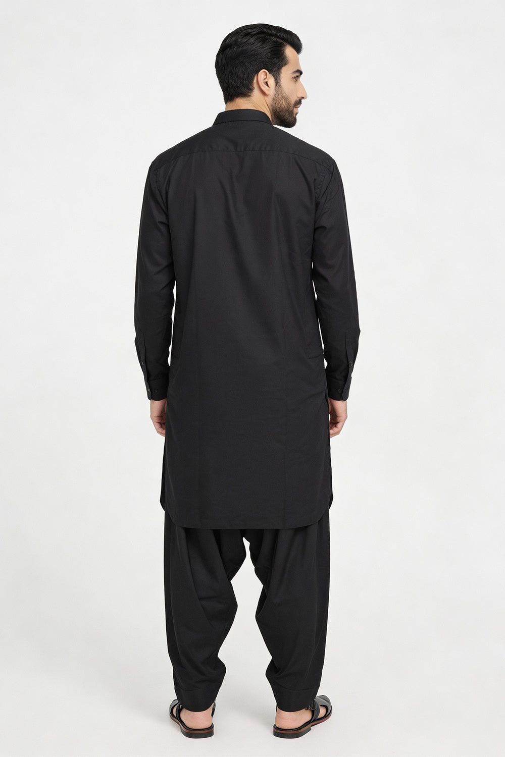 BB-001 Black Shalwar Kameez Linen - Collar