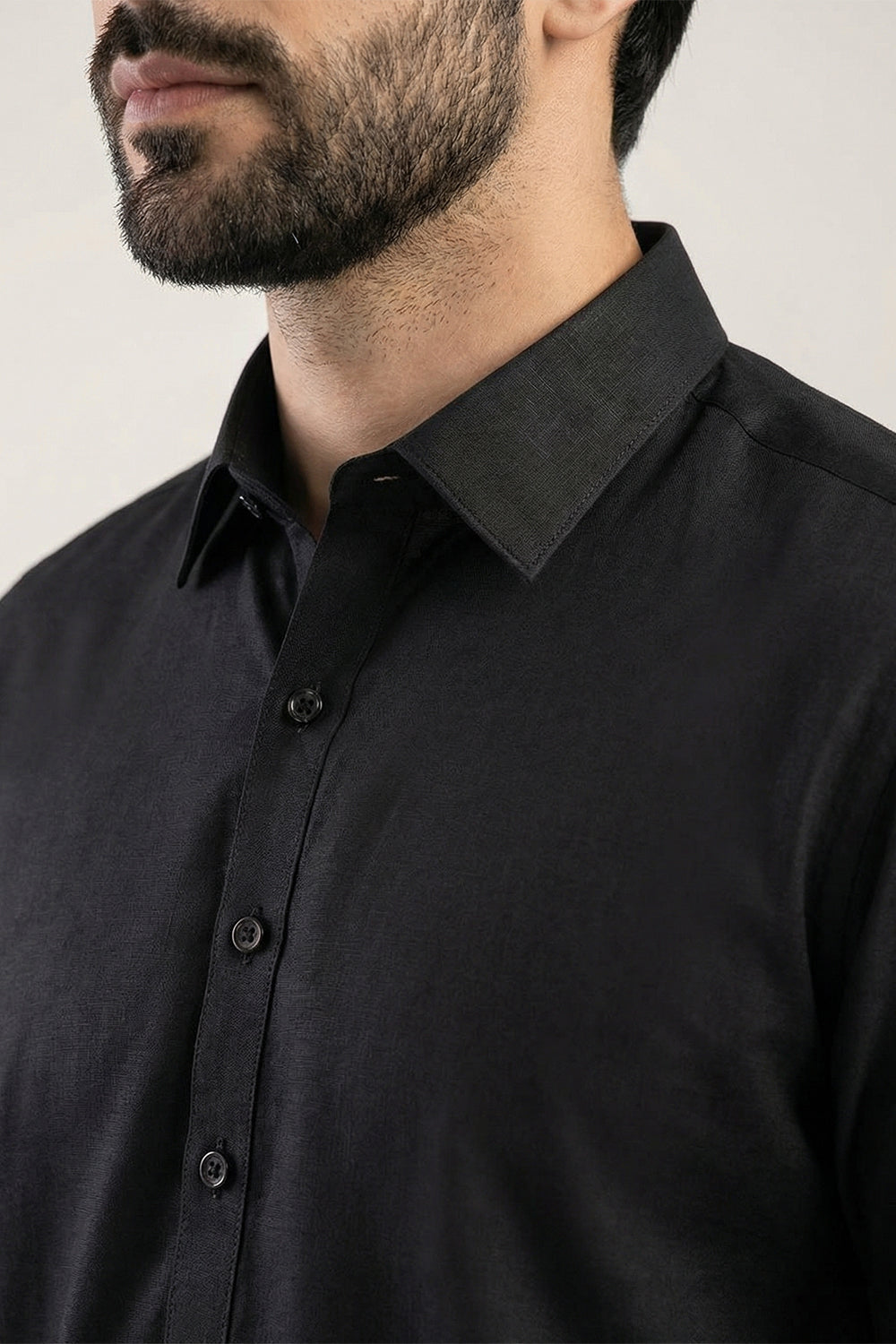 BB-001 Black Shalwar Kameez Linen - Collar