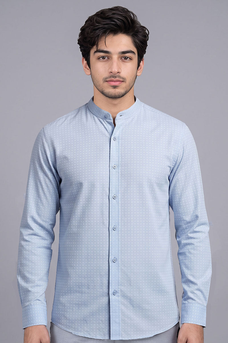 Fusion Men's Printed Cotton Shirt - Ice Blue