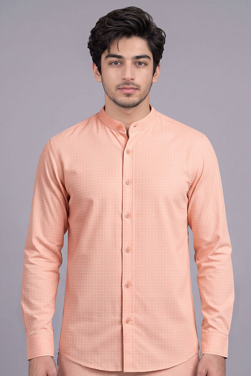 Fusion Men's Printed Cotton Shirt - Peach