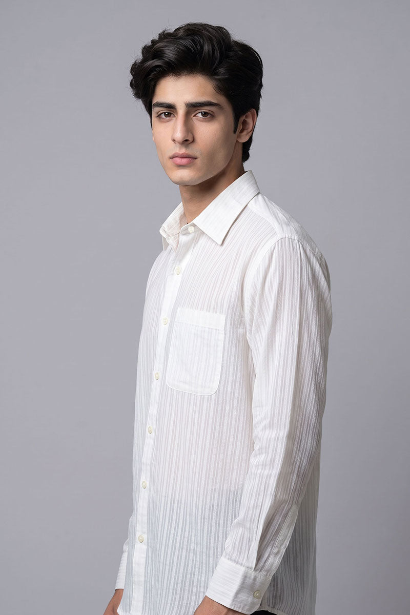Fusion Men's Textured Casual Shirt - White