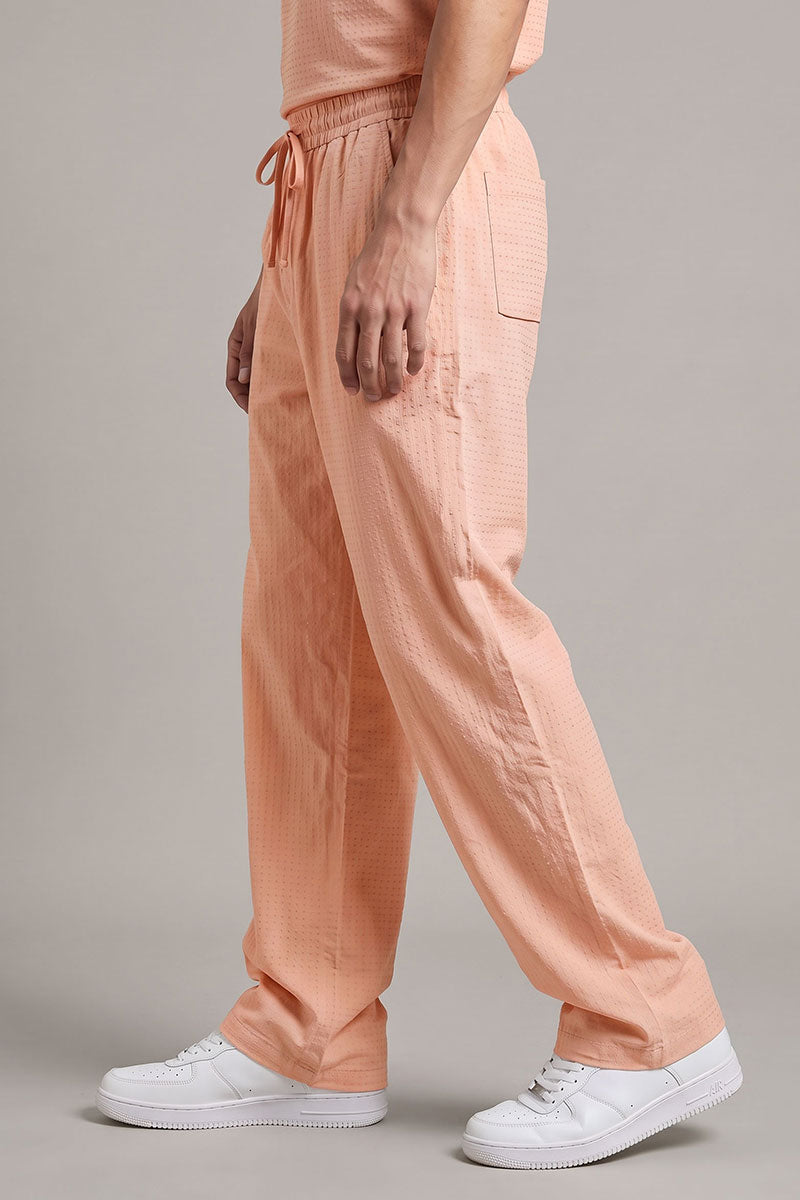 Fusion Men's Printed Cotton Trouser- Peach