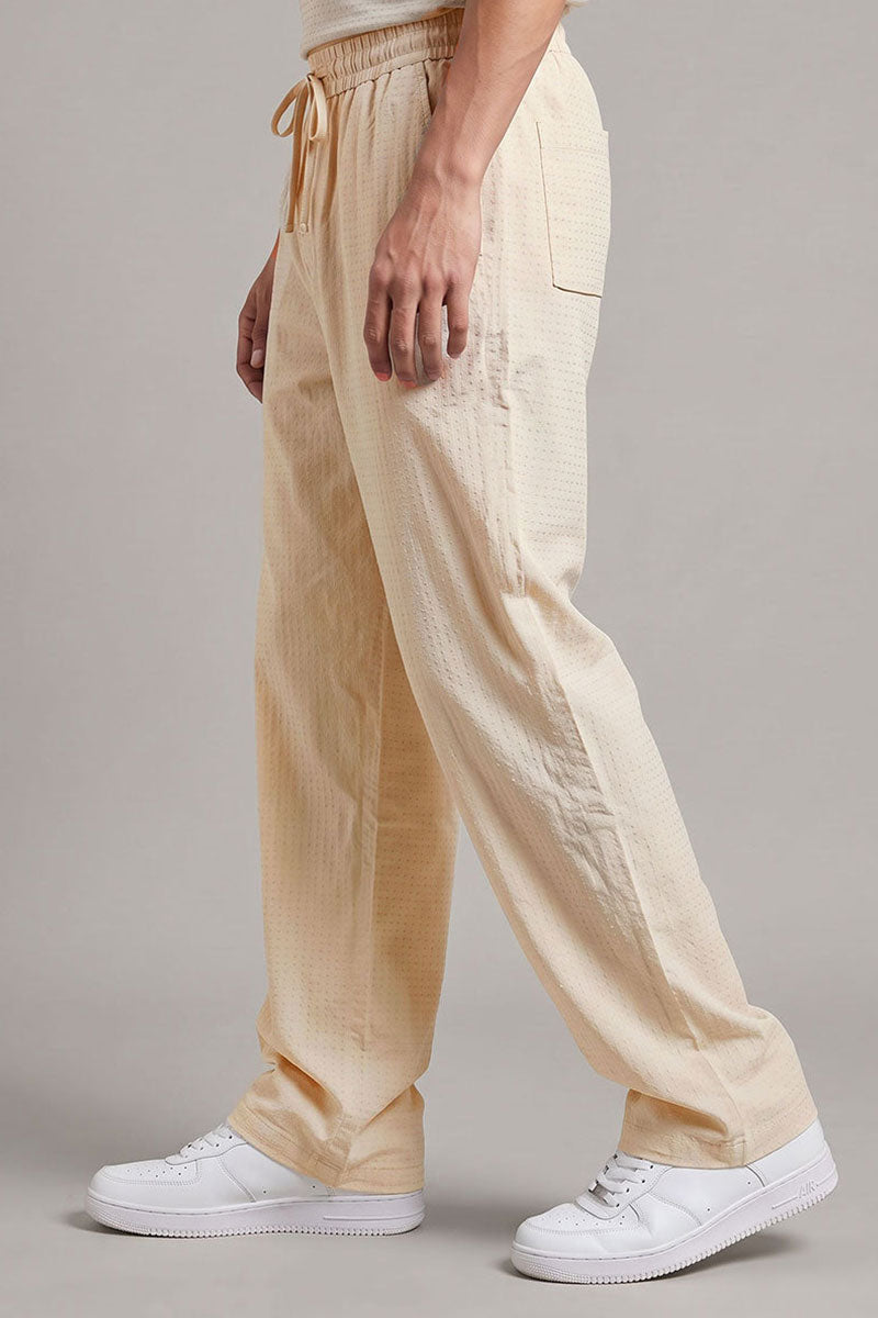 Fusion Men's Printed Cotton Trouser - Beige