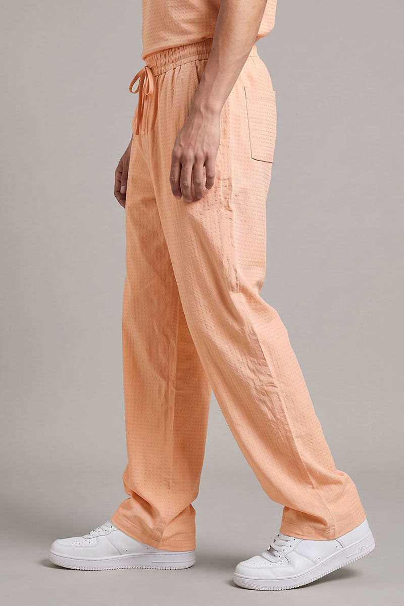 Fusion Men's Printed Cotton Trouser- Peach