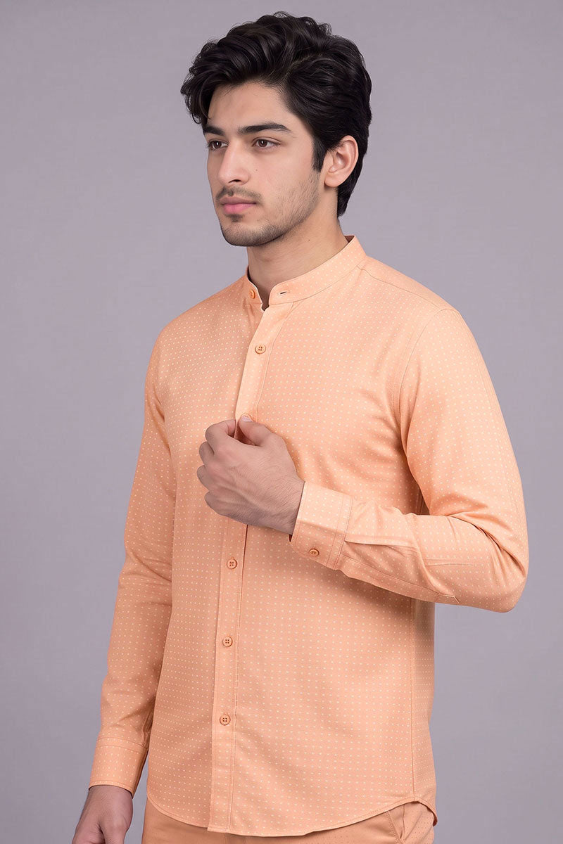 Fusion Men's Printed Cotton Shirt - Peach