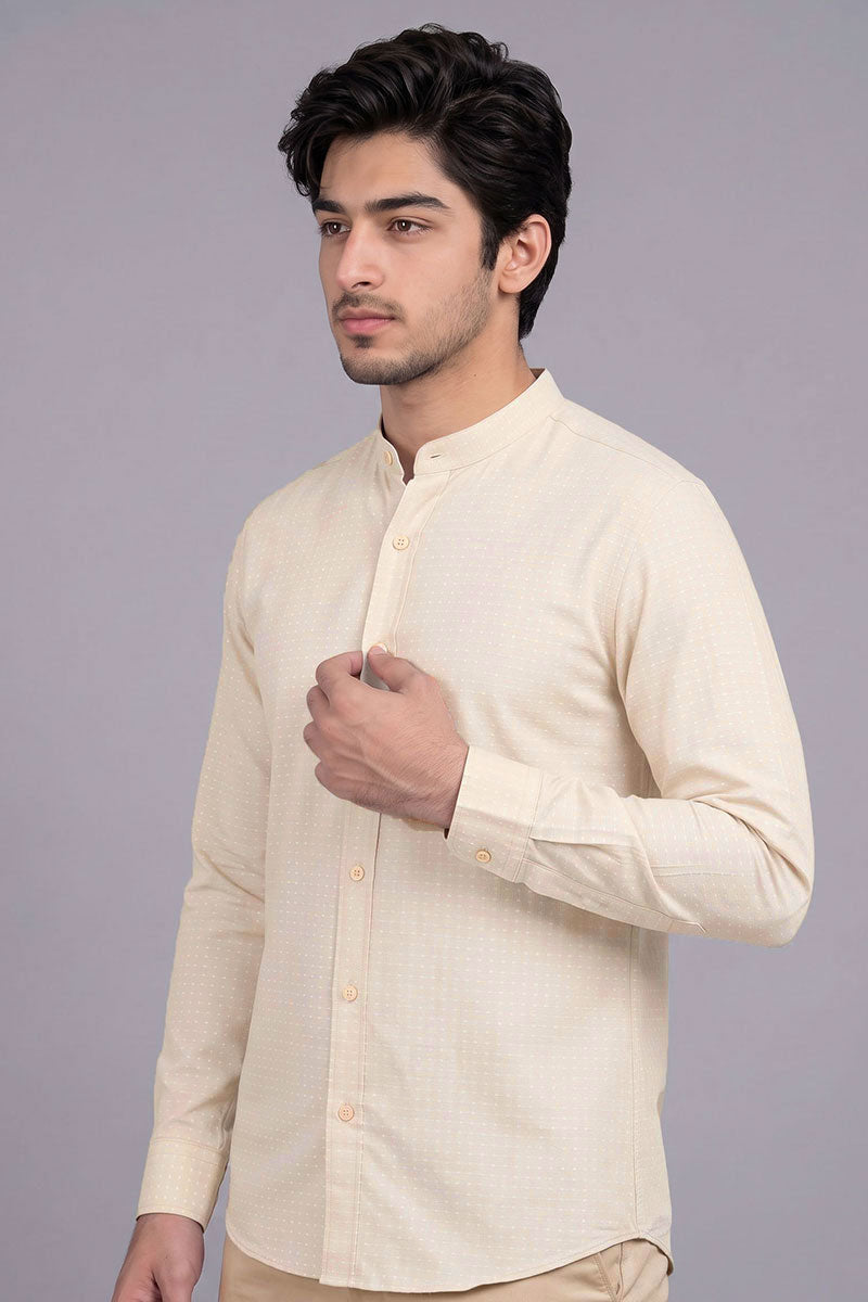 Fusion Men's Printed Cotton Shirt - Beige