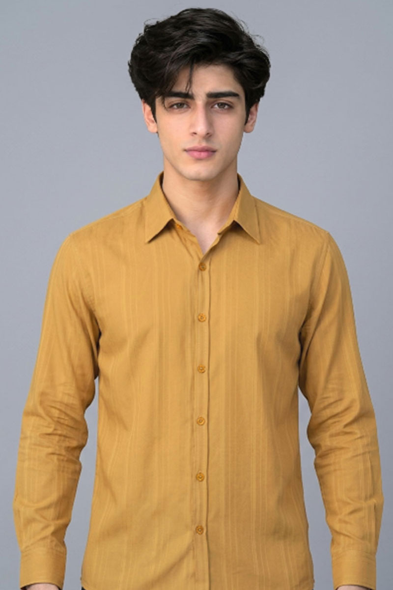 Fusion Men's Casual Textured Shirt - Mustard