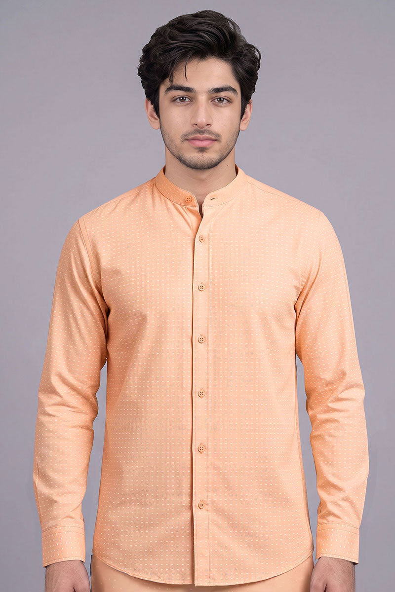 Fusion Men's Printed Cotton Shirt - Peach