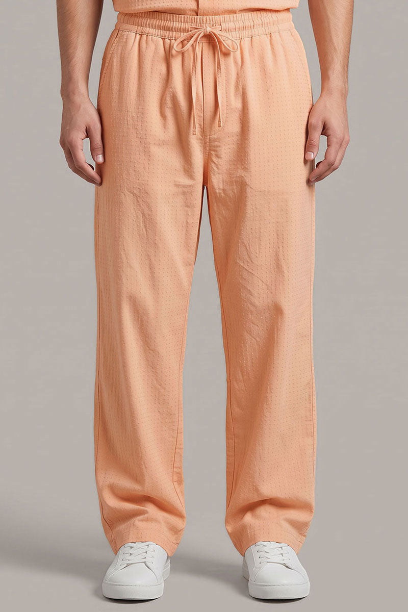 Fusion Men's Printed Cotton Trouser- Peach