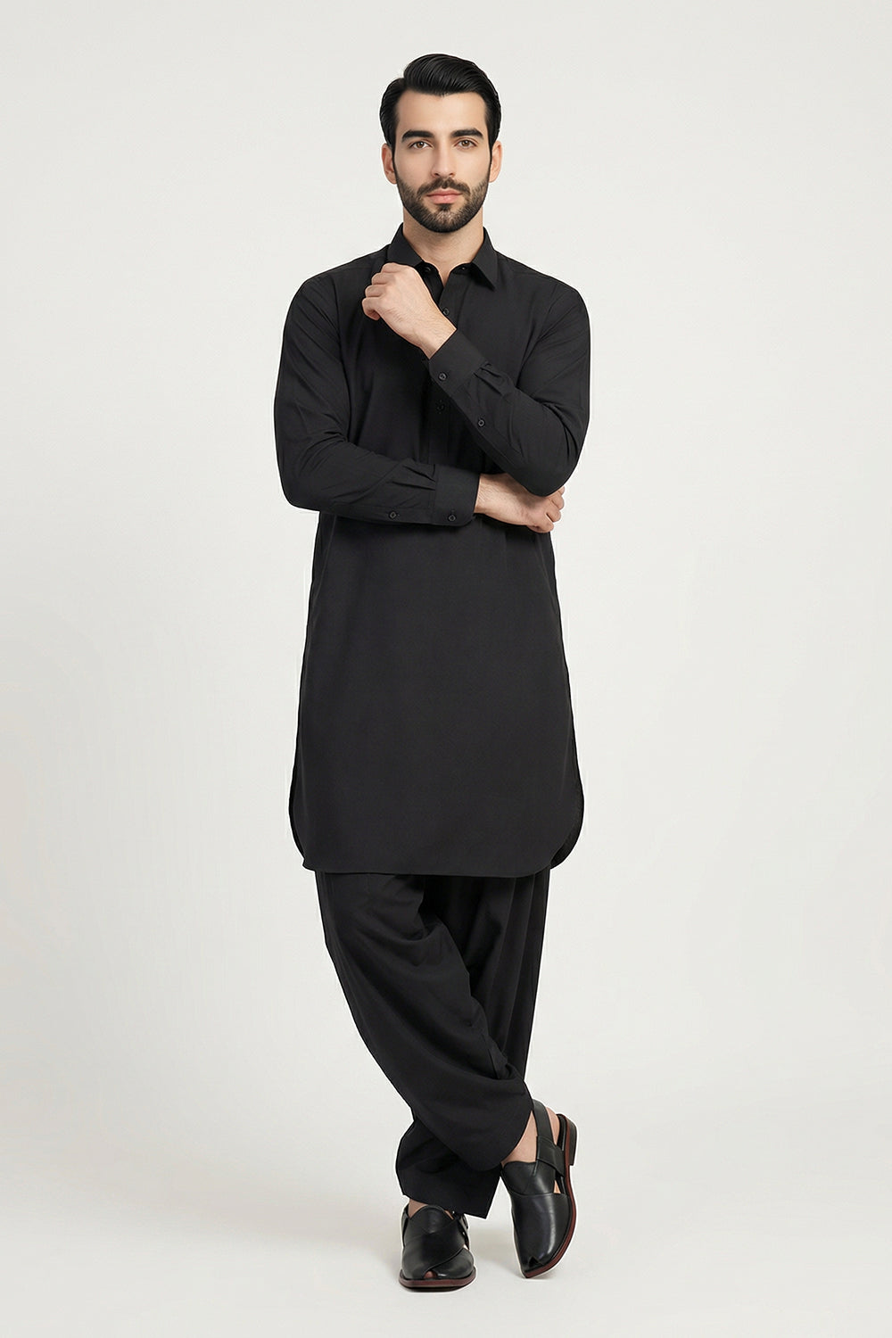 BB-003 Black Shalwar Kameez Wash n Wear - Collar