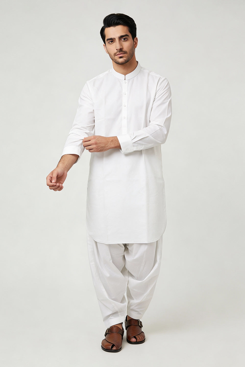 BB-002 White Shalwar Kameez Wash n Wear - Ban
