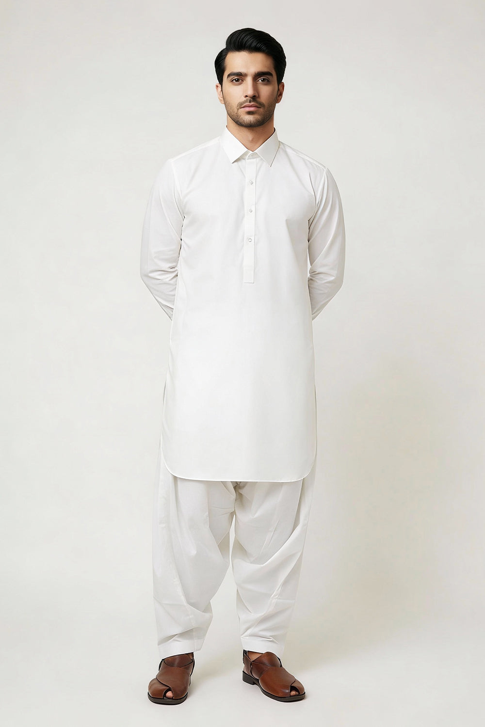 BB-004 White Shalwar Kameez Cotton - Collar