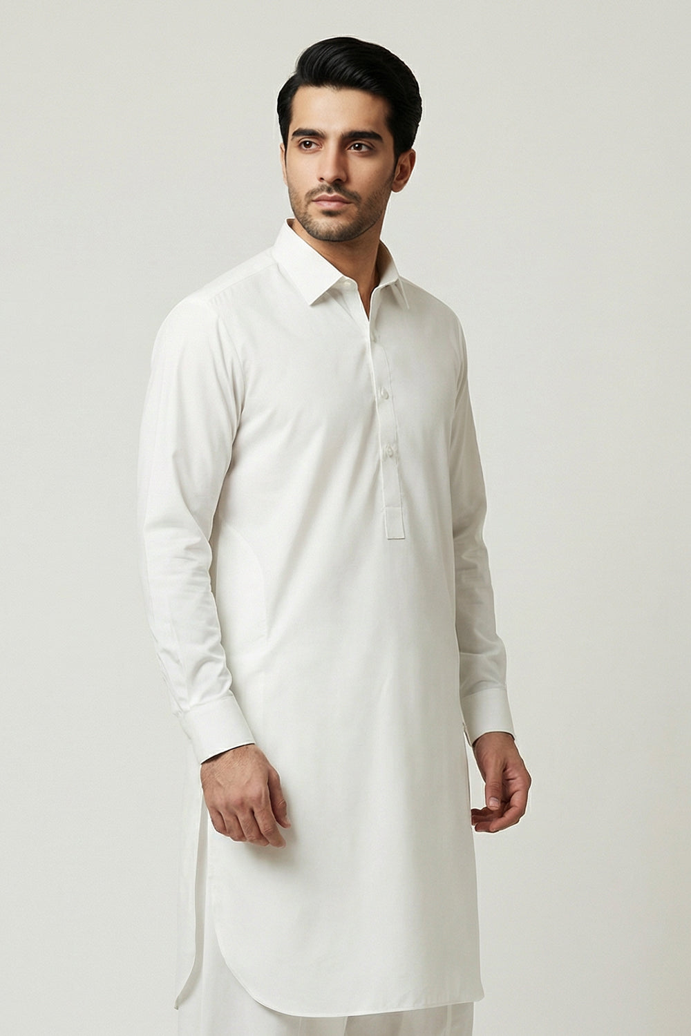 BB-004 White Shalwar Kameez Cotton - Collar