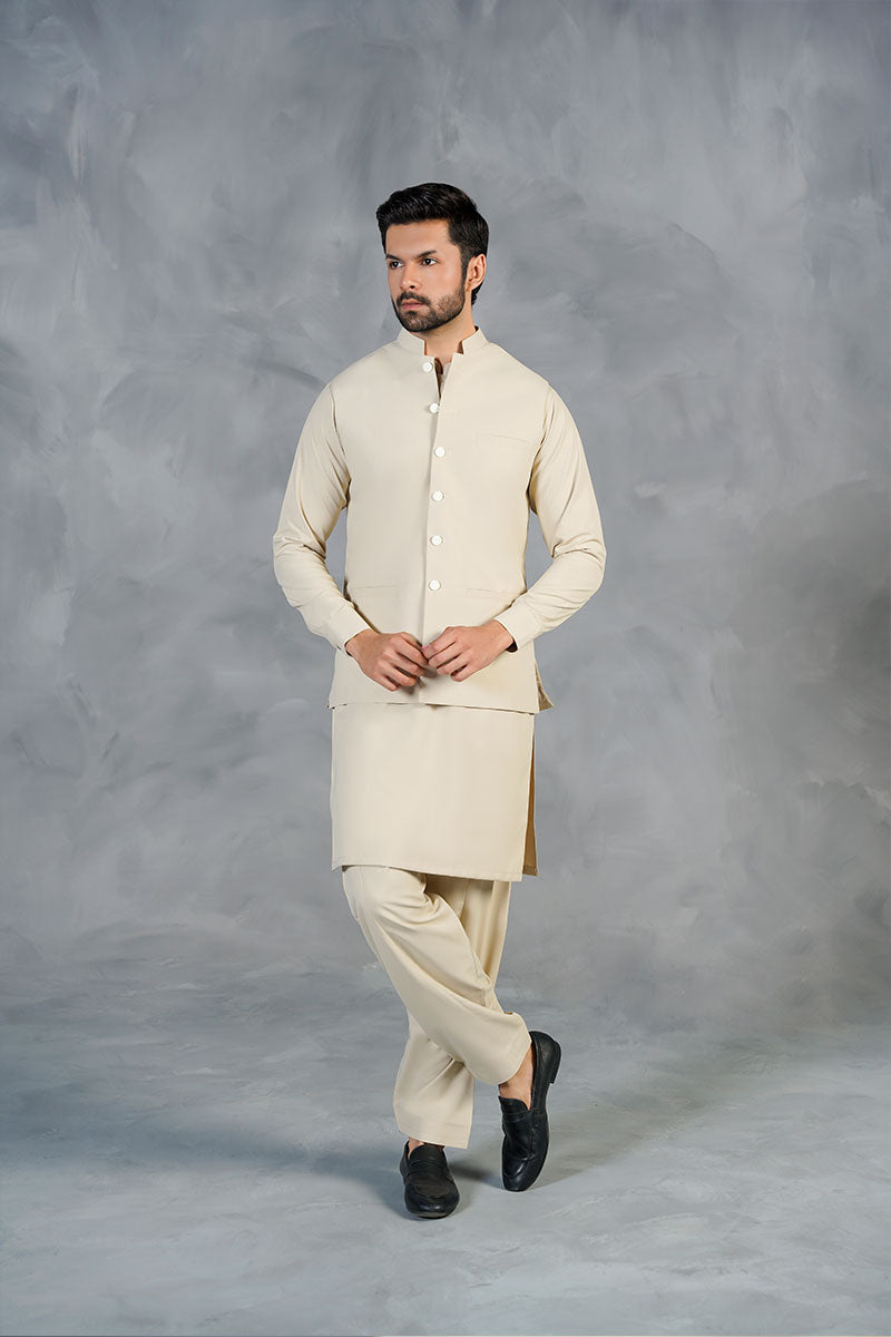 AGHAAZ BASIC WAIST COAT - CREAM