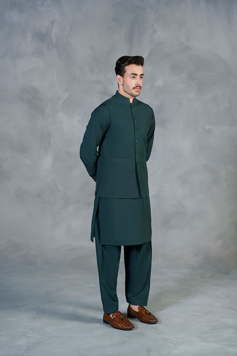 AGHAAZ BASIC WAIST COAT - DARK GREEN