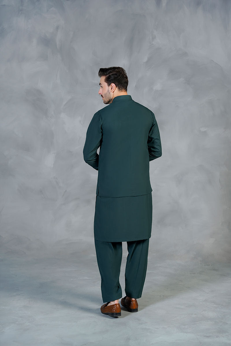 AGHAAZ BASIC WAIST COAT - DARK GREEN
