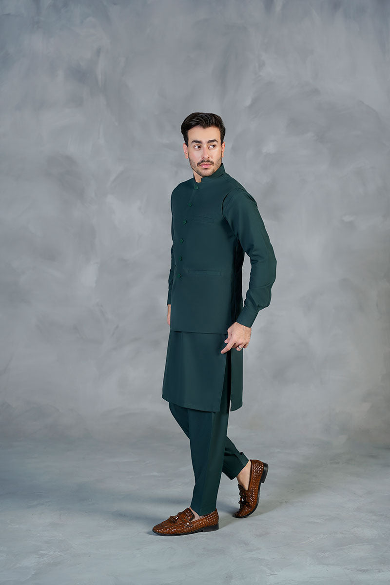 AGHAAZ BASIC WAIST COAT - DARK GREEN