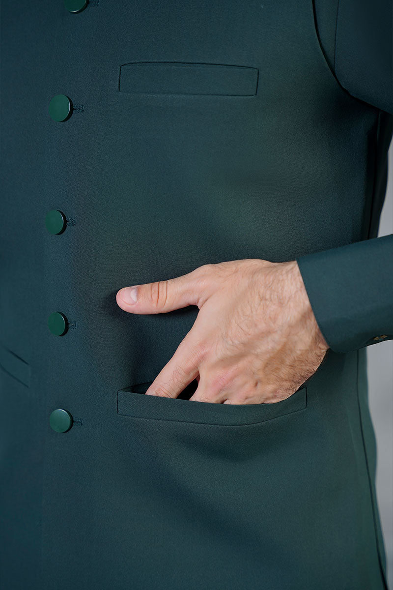 AGHAAZ BASIC WAIST COAT - DARK GREEN