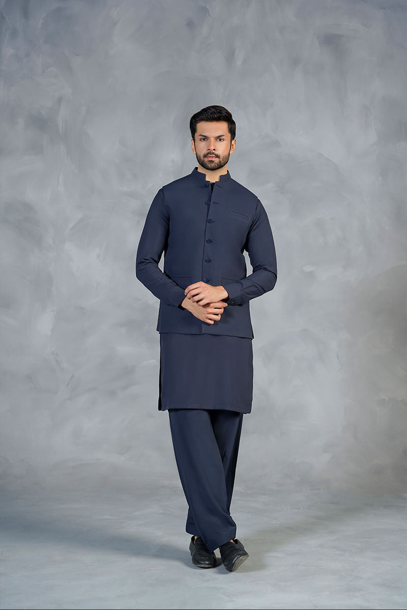 AGHAAZ BASIC WAIST COAT - NAVY BLUE