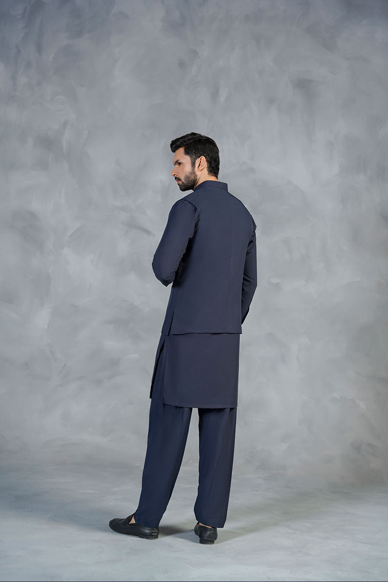 AGHAAZ BASIC WAIST COAT - NAVY BLUE