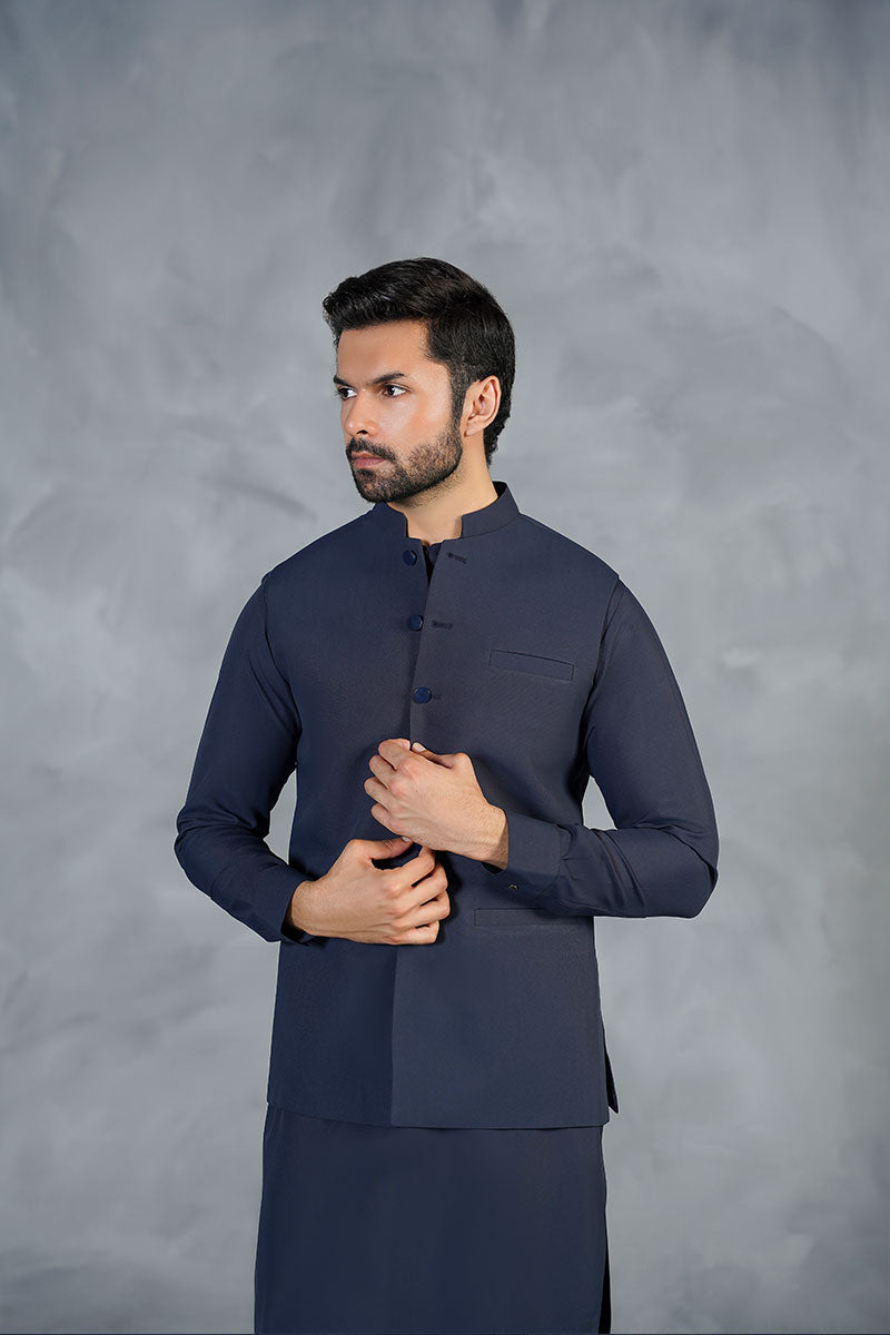 AGHAAZ BASIC WAIST COAT - NAVY BLUE