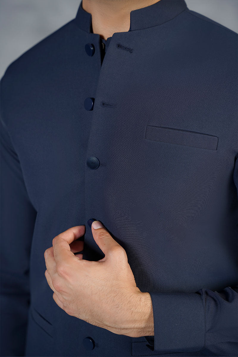 AGHAAZ BASIC WAIST COAT - NAVY BLUE