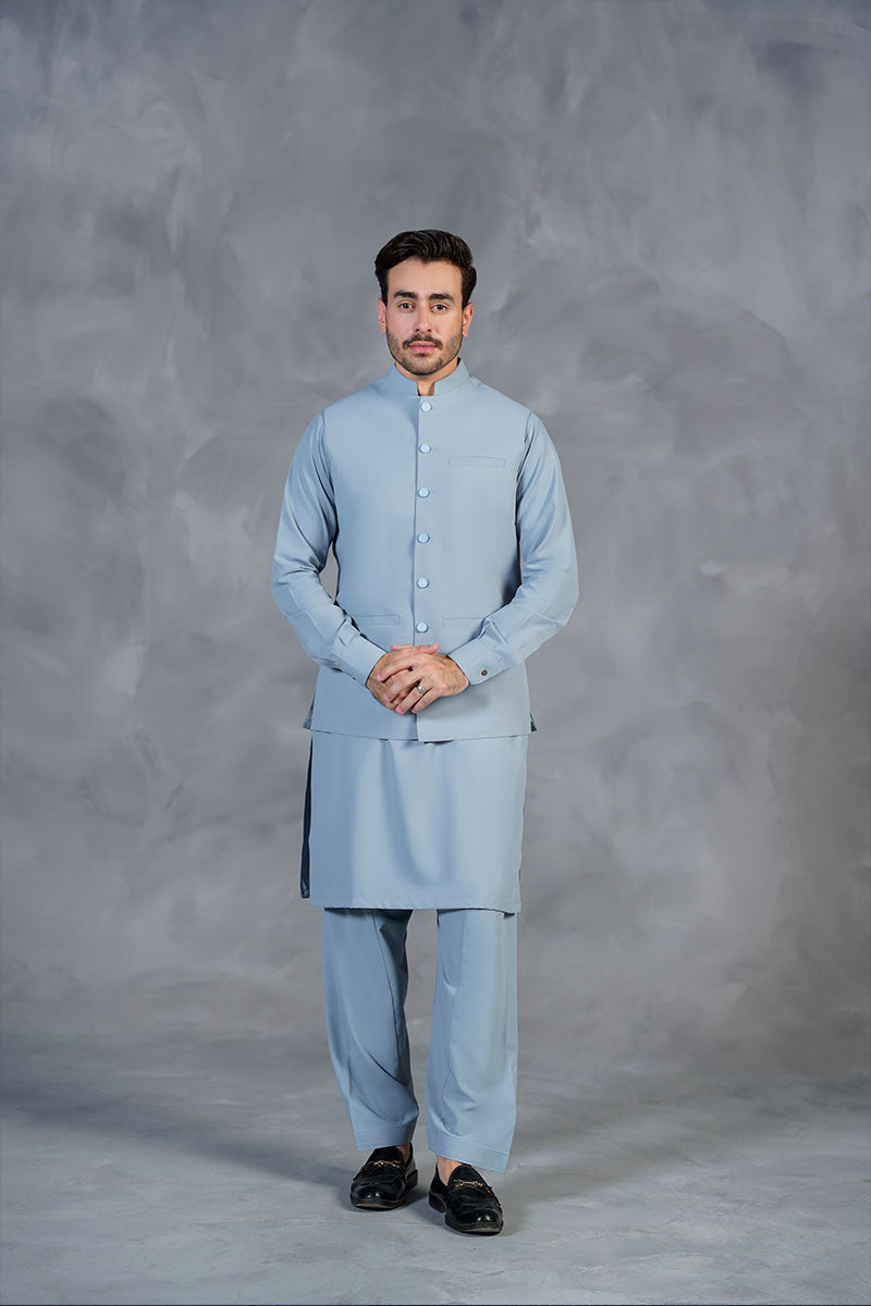 AGHAAZ BASIC WAIST COAT - ICE BLUE