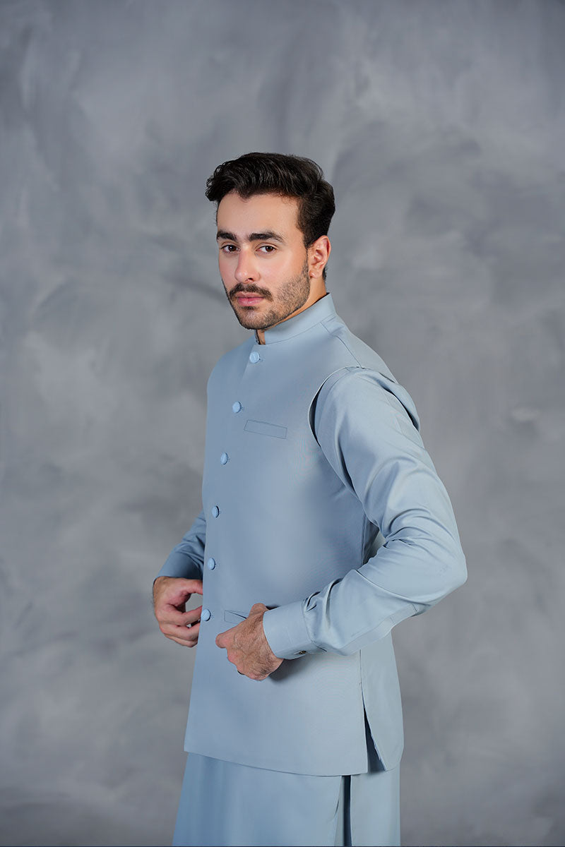 AGHAAZ BASIC WAIST COAT - ICE BLUE