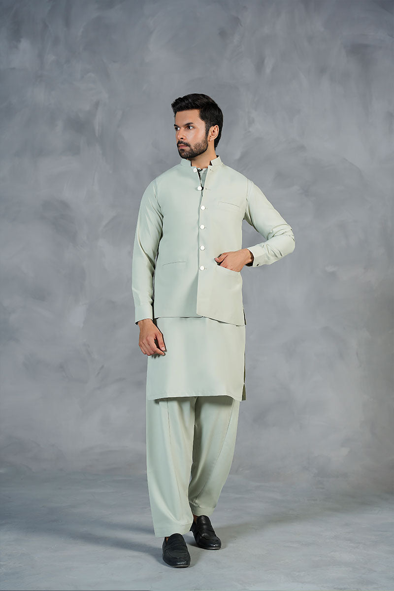 AGHAAZ BASIC WAIST COAT - SAGE GREEN