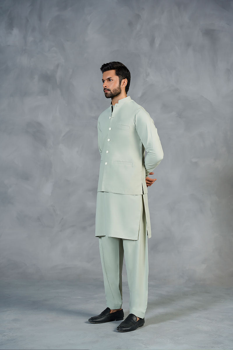 AGHAAZ BASIC WAIST COAT - SAGE GREEN