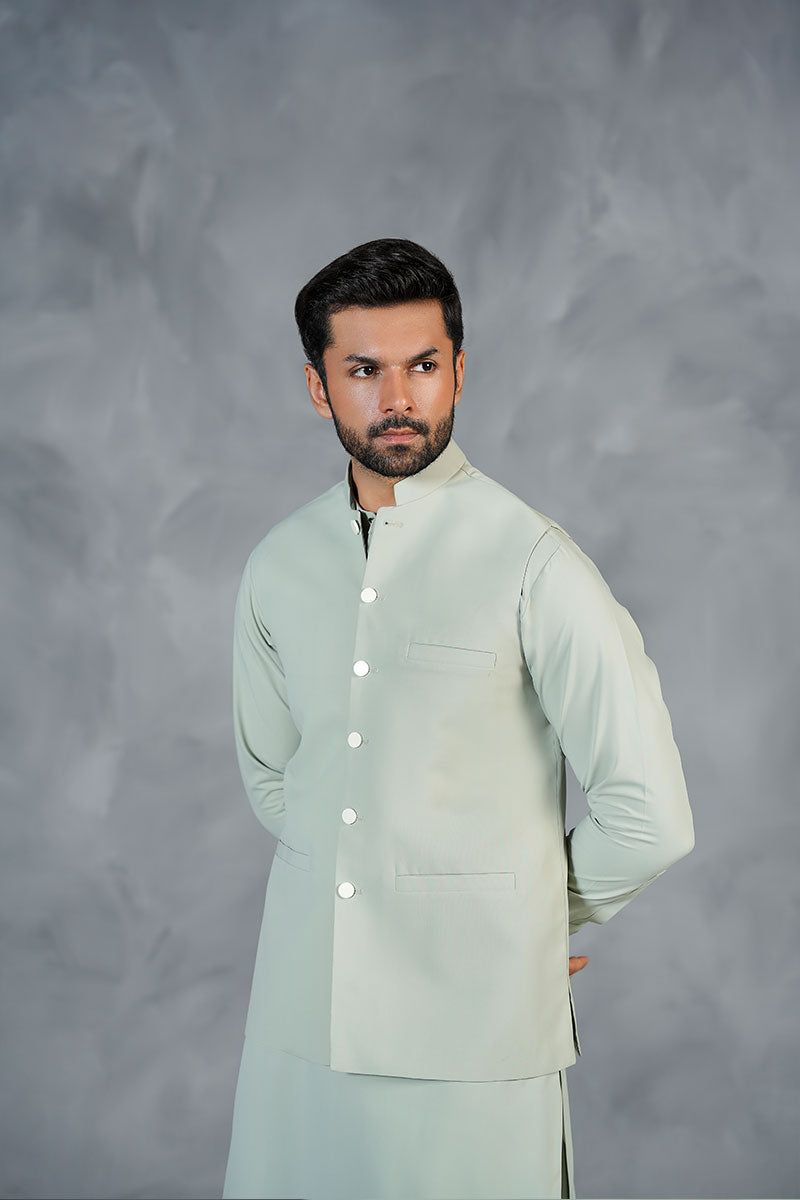 AGHAAZ BASIC WAIST COAT - SAGE GREEN