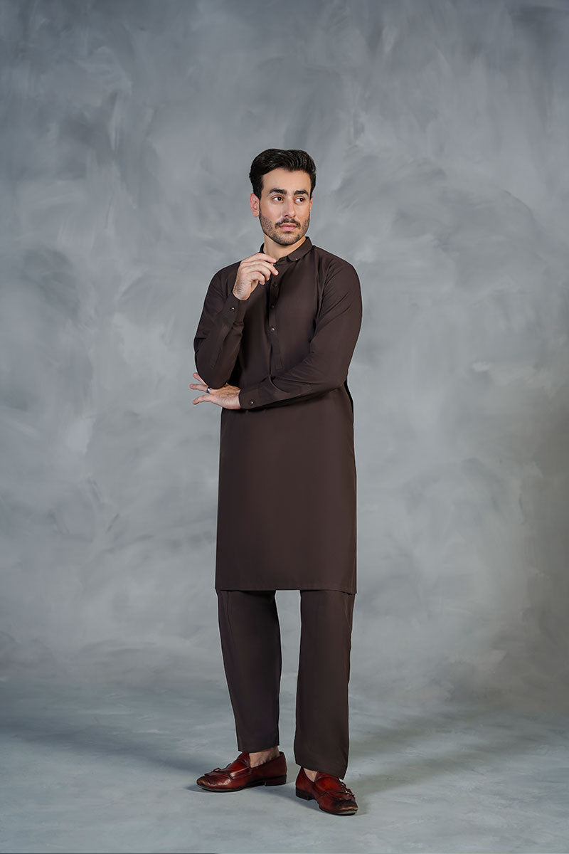 AGHAAZ KAMEEZ SHALWAR - DARK BROWN