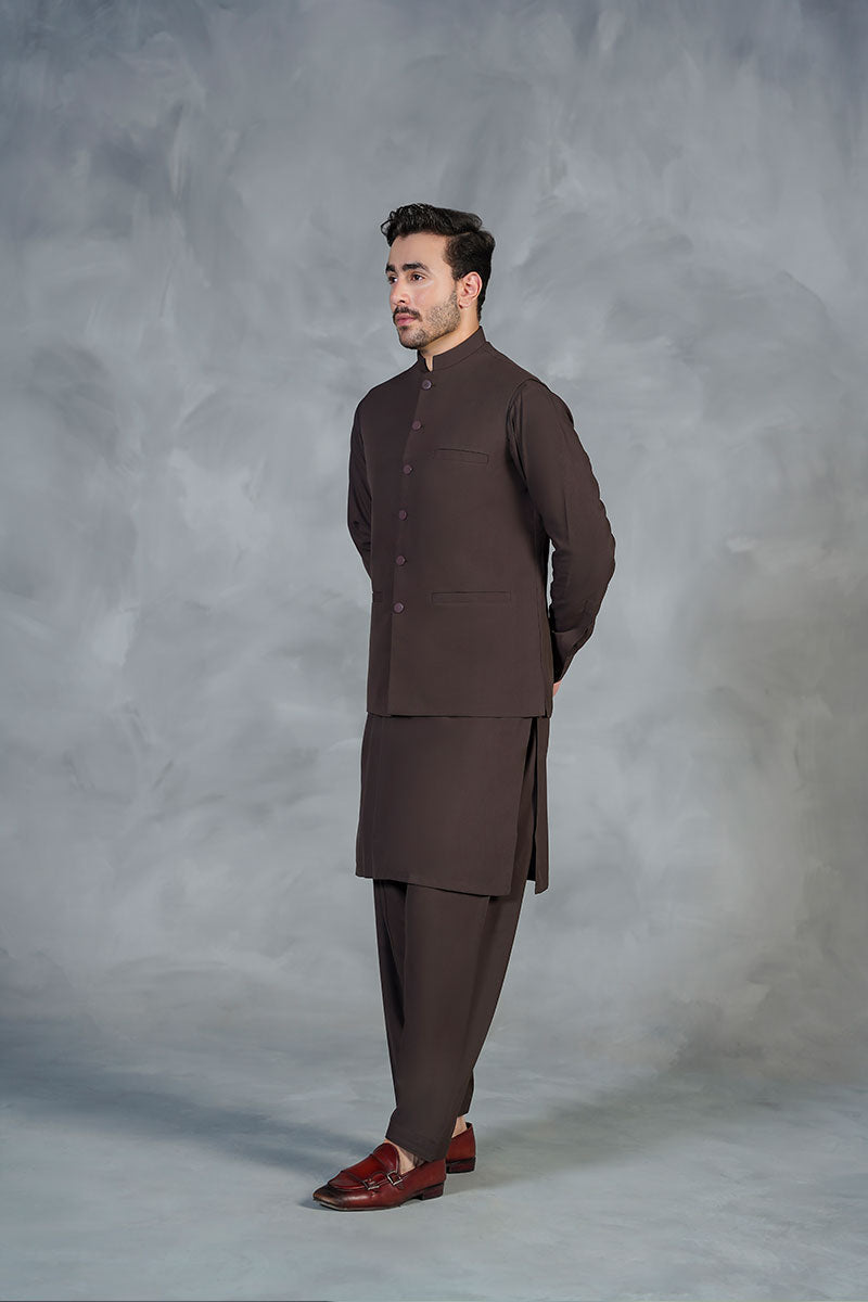 AGHAAZ BASIC WAIST COAT - DARK BROWN